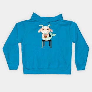 Kawaii Capricorn sitting on a chair and eating ice cream. Cute Capricorn gift idea Kids Hoodie